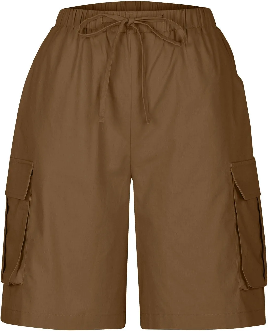 Women's Cargo Bermuda Shorts 2025 Summer Linen Wide Leg Pants Elastic Waisted Casual Baggy Beach Shorts with Pockets