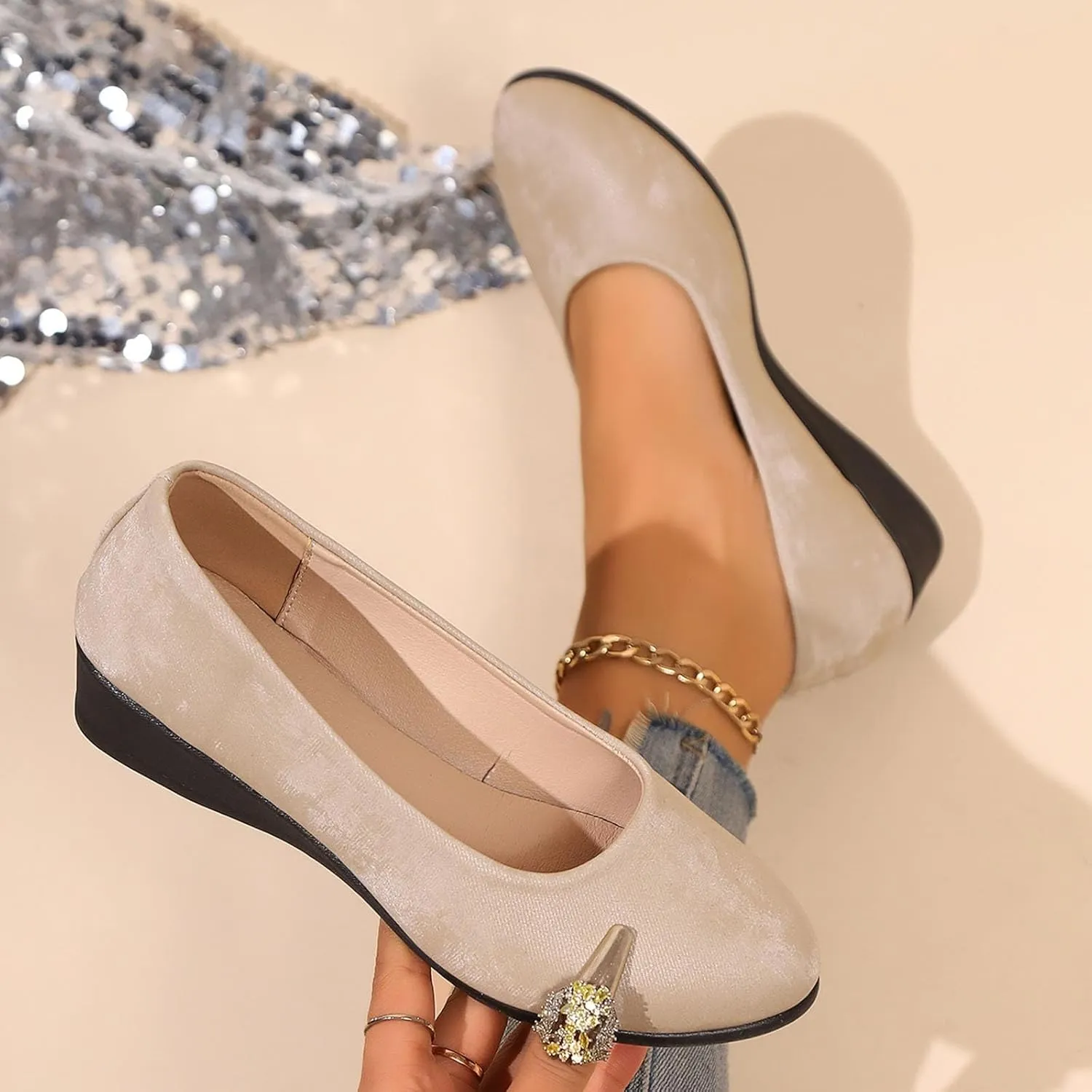 Women's Casual Shoes for Everyday Wear Sleek Satin Design Closed Toe and Heel Comfortable Wedge Wide Mens Shoe Casual