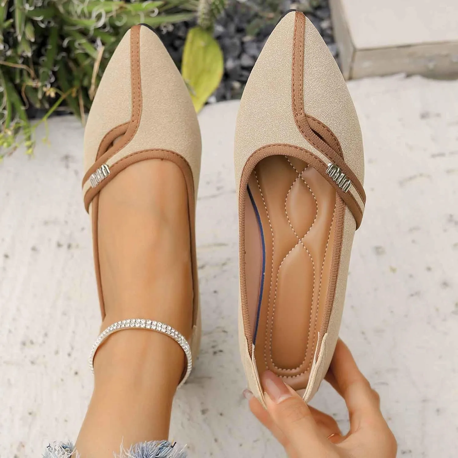 Women's Casual Slip On Ballet Comfortable Lightweight Soft Breathable Walking Shoes for Daily Wear with -Slip
