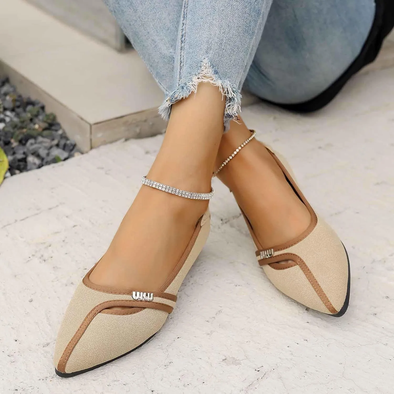 Women's Casual Slip On Ballet Comfortable Lightweight Soft Breathable Walking Shoes for Daily Wear with -Slip