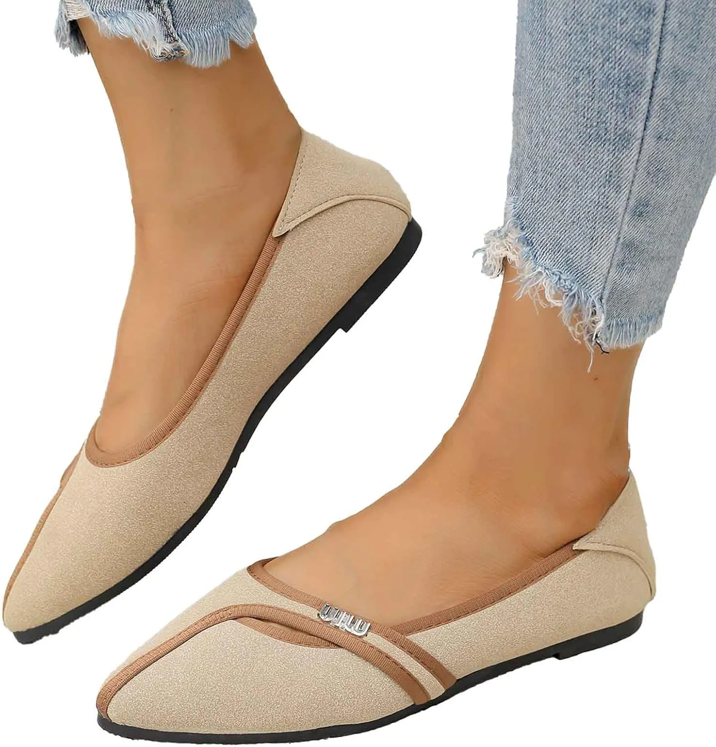 Women's Casual Slip On Ballet Comfortable Lightweight Soft Breathable Walking Shoes for Daily Wear with -Slip