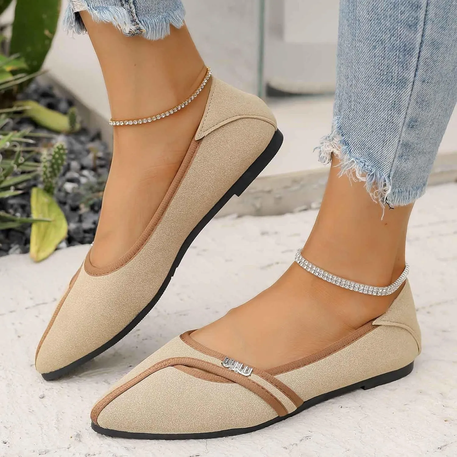 Women's Casual Slip On Ballet Comfortable Lightweight Soft Breathable Walking Shoes for Daily Wear with -Slip