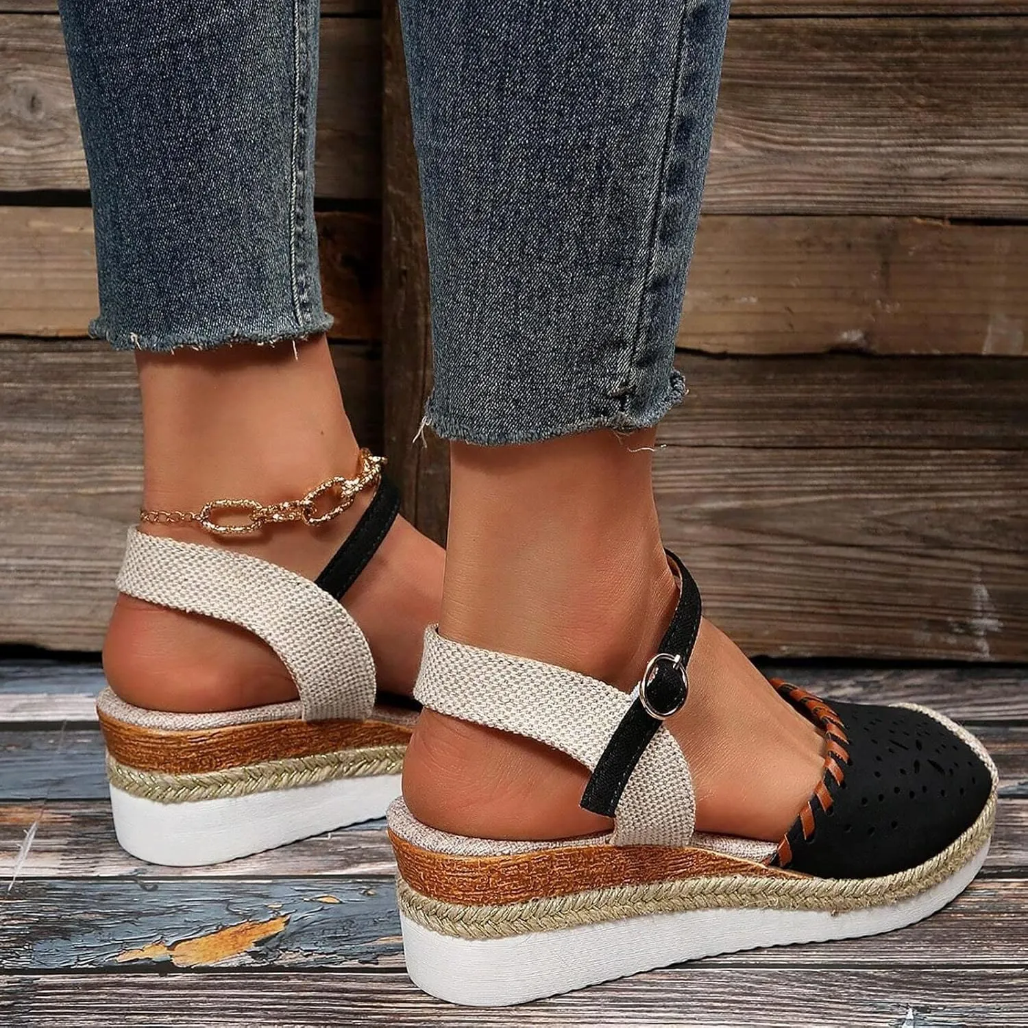 Women's Closed Toe Espadrilles Wedge Sandals Dressy Ankle Strap Platform Sandals Comfortable Espadrille Sandals Ladies Wedges Heels Summer Dress Shoes