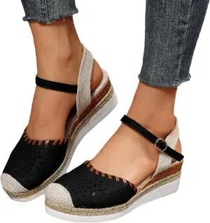Women's Closed Toe Espadrilles Wedge Sandals Dressy Ankle Strap Platform Sandals Comfortable Espadrille Sandals Ladies Wedges Heels Summer Dress Shoes