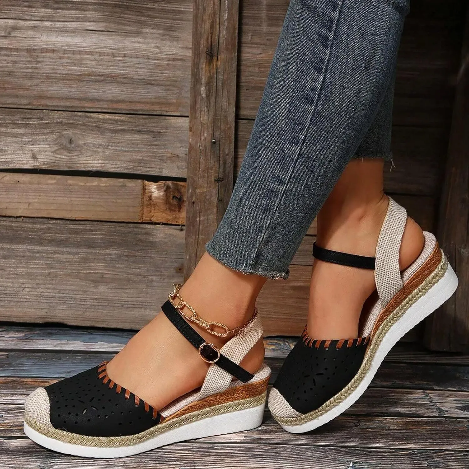 Women's Closed Toe Espadrilles Wedge Sandals Dressy Ankle Strap Platform Sandals Comfortable Espadrille Sandals Ladies Wedges Heels Summer Dress Shoes