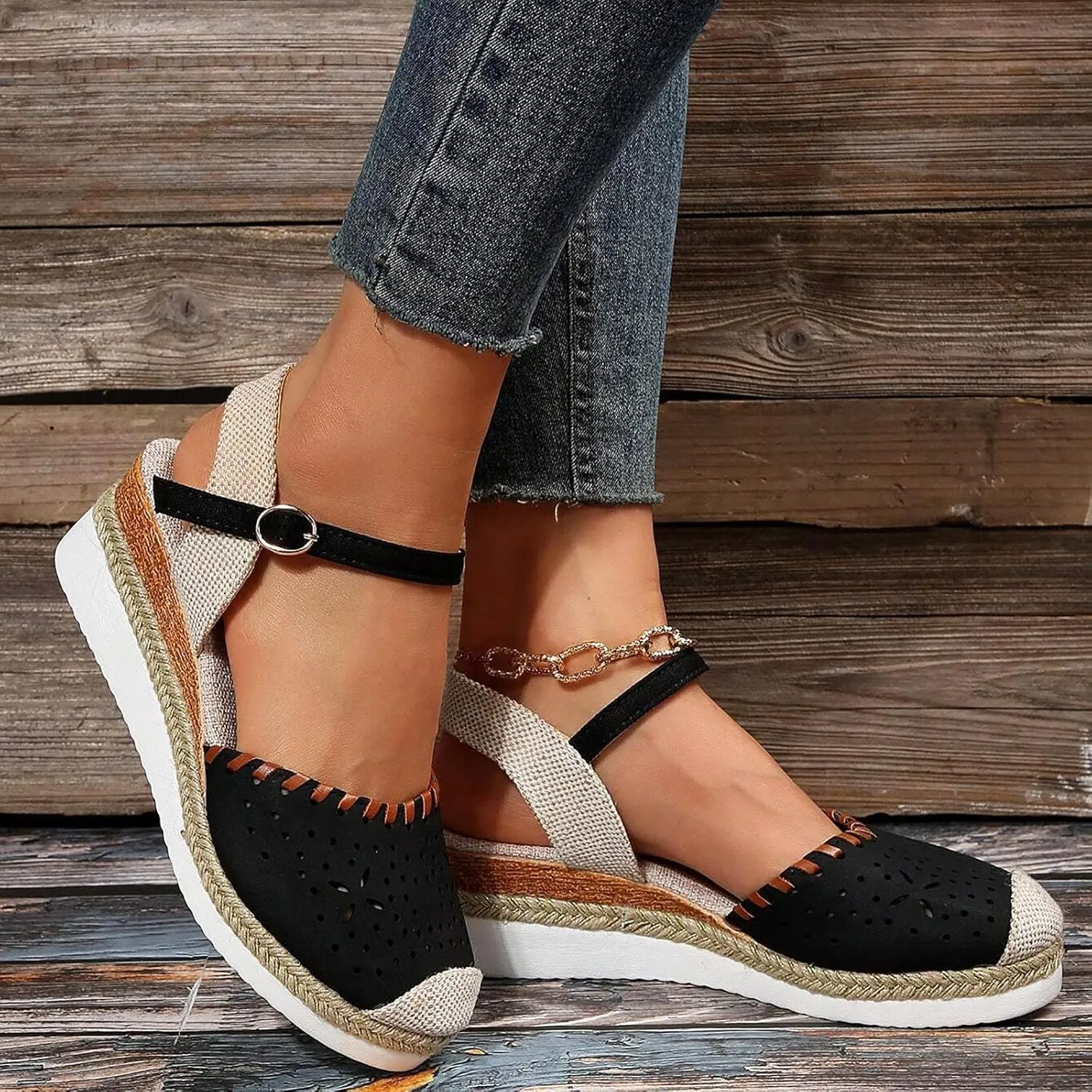 Women's Closed Toe Espadrilles Wedge Sandals Dressy Ankle Strap Platform Sandals Comfortable Espadrille Sandals Ladies Wedges Heels Summer Dress Shoes