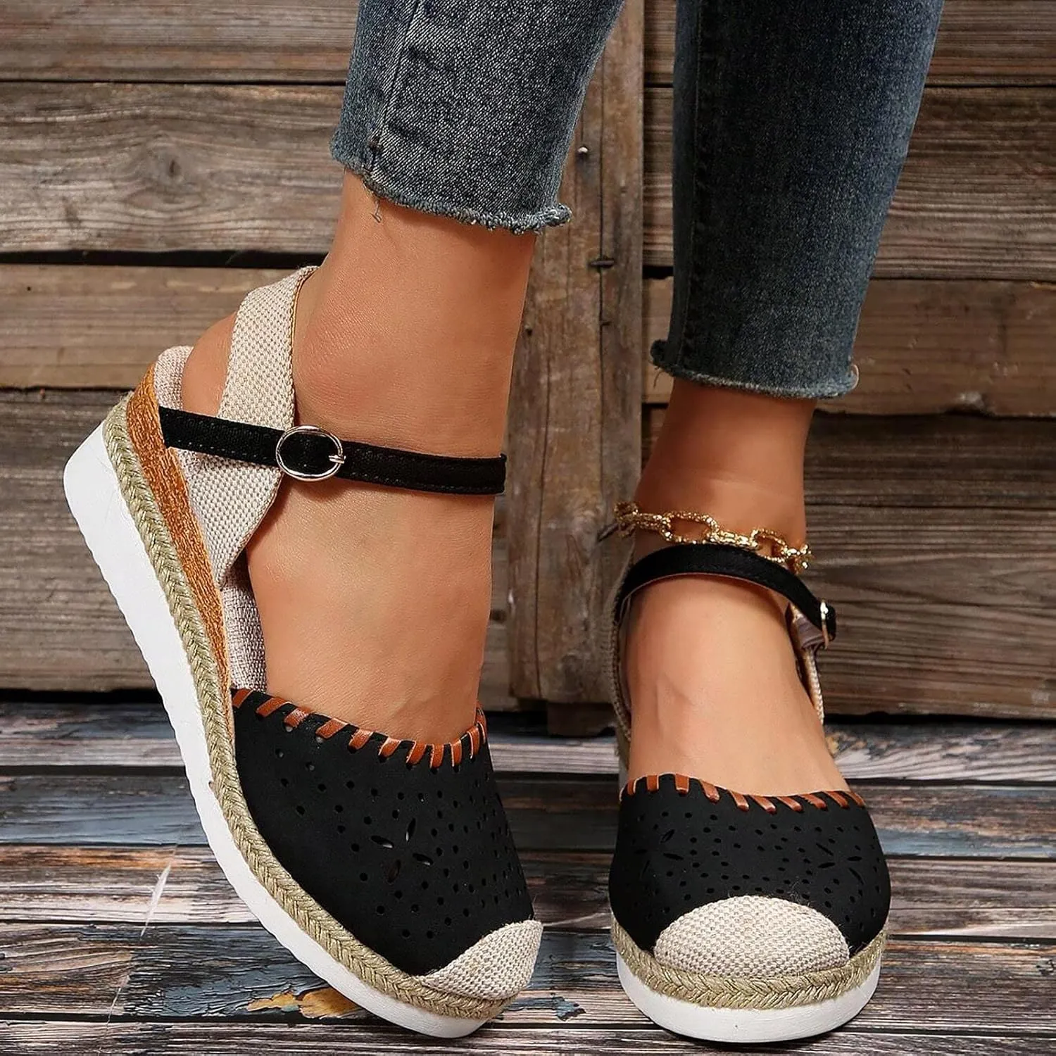 Women's Closed Toe Espadrilles Wedge Sandals Dressy Ankle Strap Platform Sandals Comfortable Espadrille Sandals Ladies Wedges Heels Summer Dress Shoes