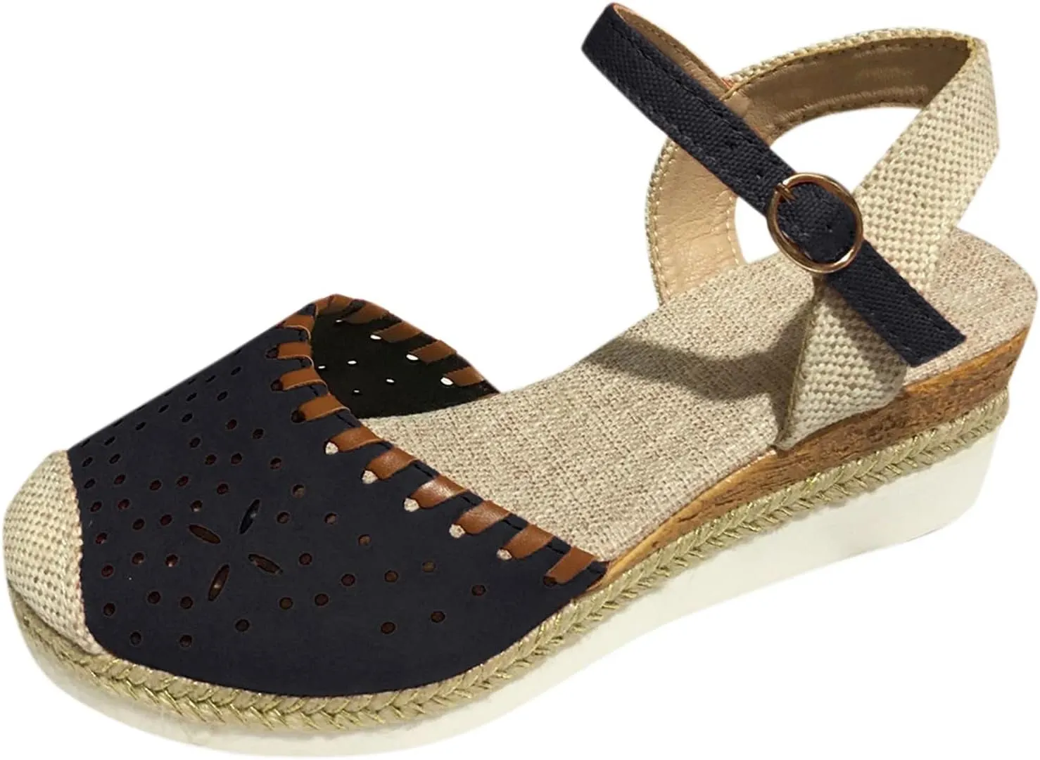 Women's Closed Toe Espadrilles Wedge Sandals Dressy Ankle Strap Platform Sandals Comfortable Espadrille Sandals Ladies Wedges Heels Summer Dress Shoes