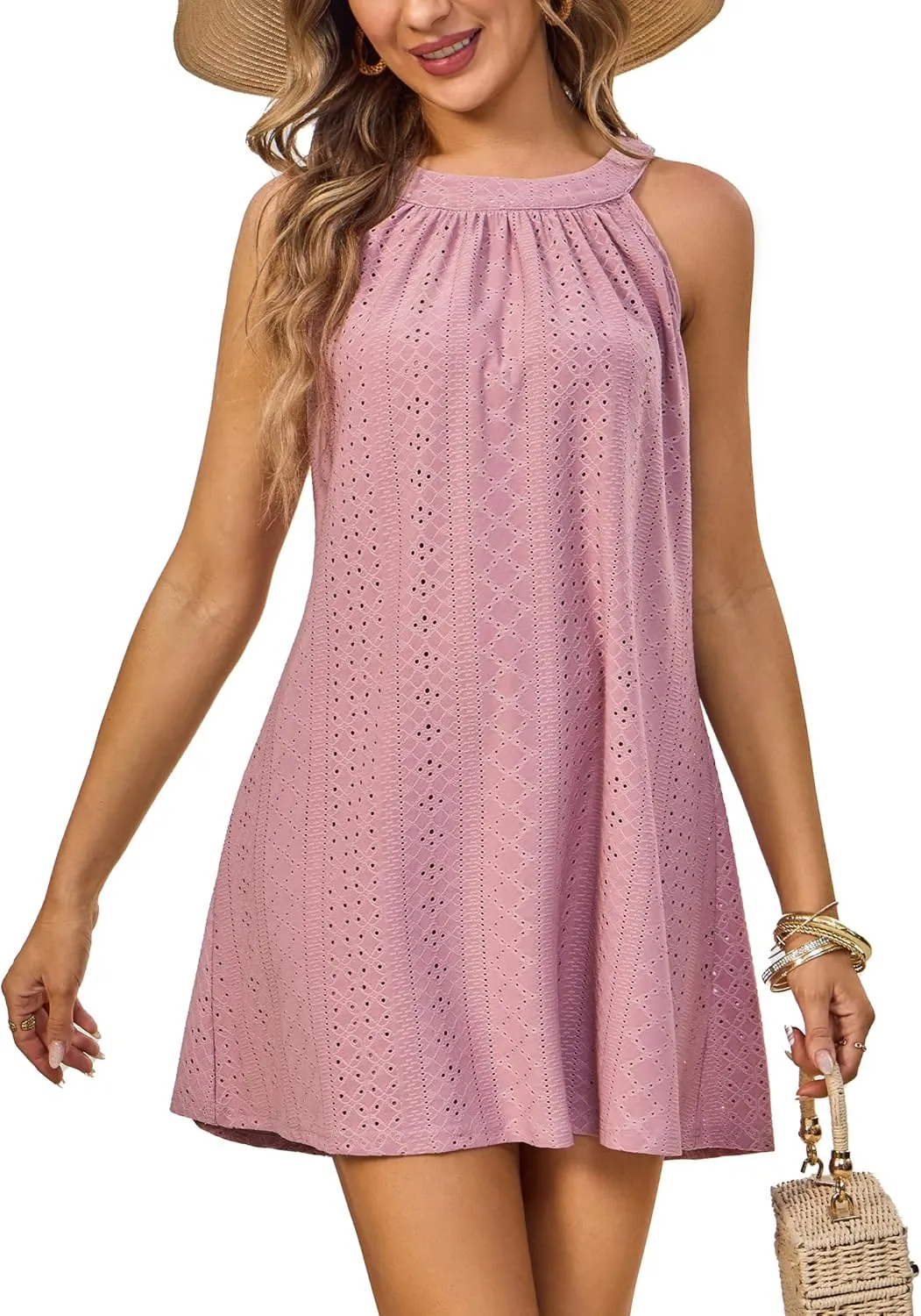 Women's Crochet Beach Cover Ups - Hollow Out Spaghetti Strap Sundress for Bikini and Swimwear
