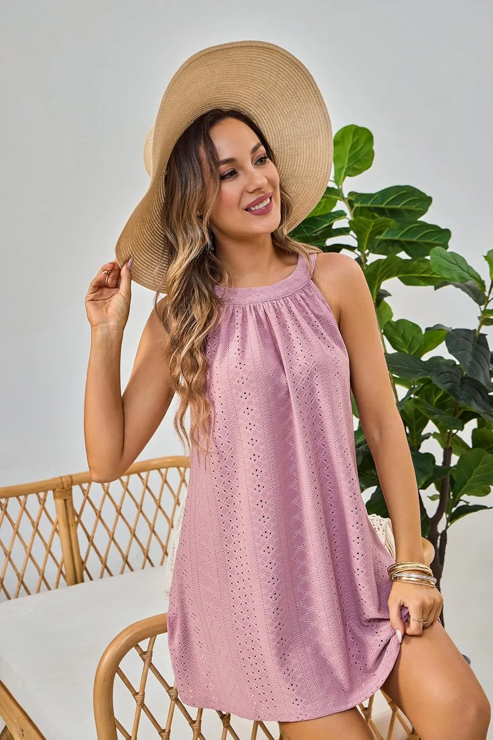 Women's Crochet Beach Cover Ups - Hollow Out Spaghetti Strap Sundress for Bikini and Swimwear