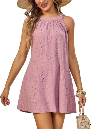 Women's Crochet Beach Cover Ups - Hollow Out Spaghetti Strap Sundress for Bikini and Swimwear