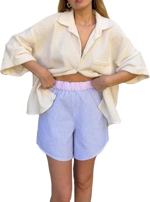 Womens Cute Striped Boxer Shorts Y2k Pajama Shorts Cute Gingham Low Rise Boxers Shorts Bottoms Lounge Sleep Shorts