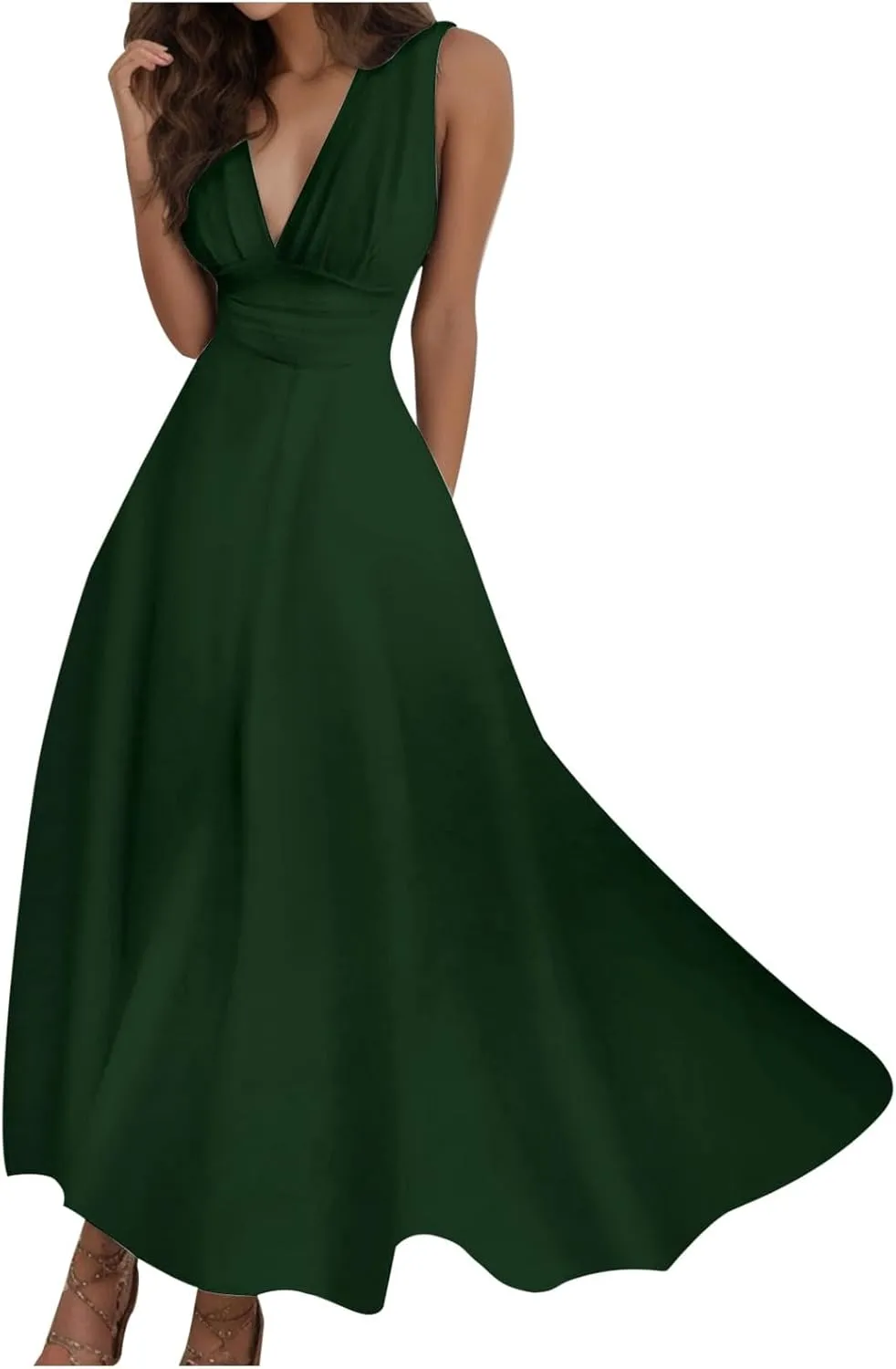 Women's Deep V Neck Prom Dresses Maxi Dress Summer Beach Vacation A Line Formal Evening Gowns Ladies Sundresses