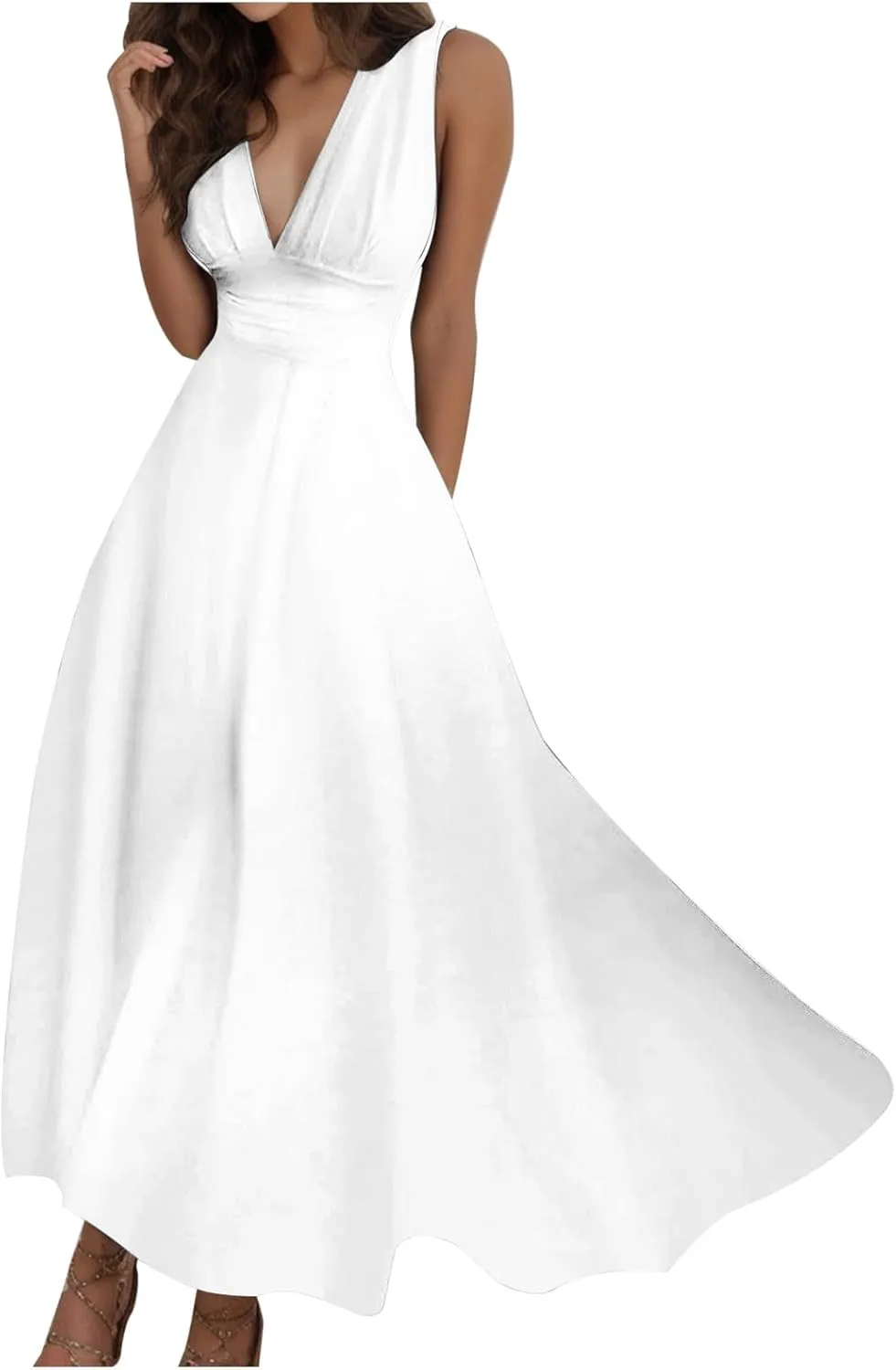 Women's Deep V Neck Prom Dresses Maxi Dress Summer Beach Vacation A Line Formal Evening Gowns Ladies Sundresses
