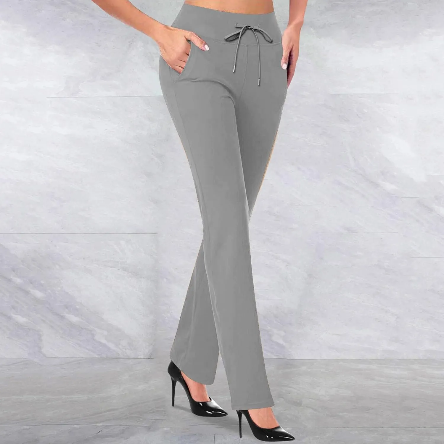 Womens Dress Pants for Work Business Office Bootcut Stretch Work Slacks Solid Casual Bootleg Pull On Lounge Wide Leg Trousers