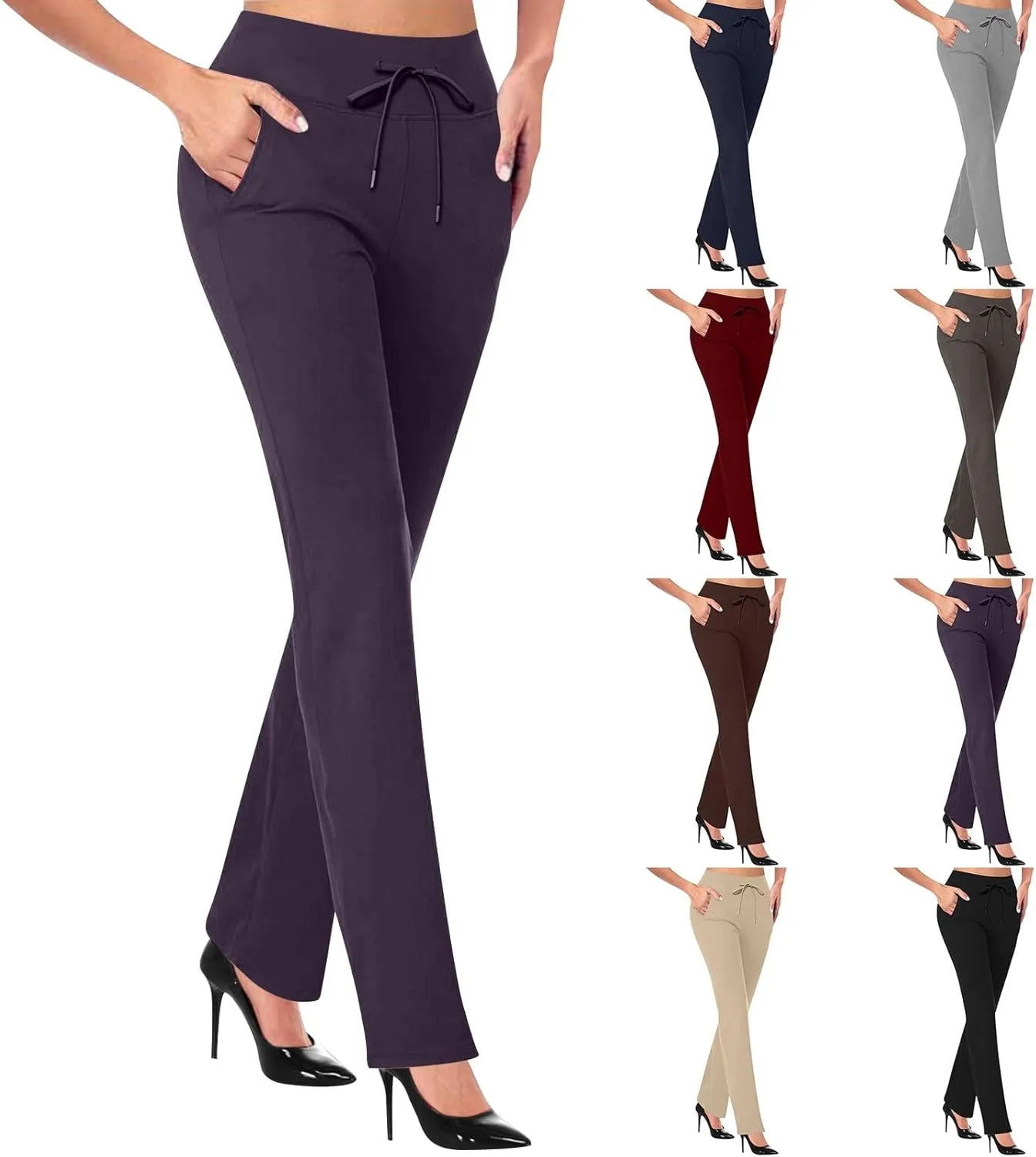 Womens Dress Pants for Work Business Office Bootcut Stretch Work Slacks Solid Casual Bootleg Pull On Lounge Wide Leg Trousers