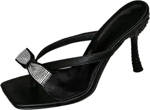 Women's Dress Shoes Women's Strappy Heels Flip Flops Square Open Toe Low Heels Fashion Party Dress Thong Heeled Sandals