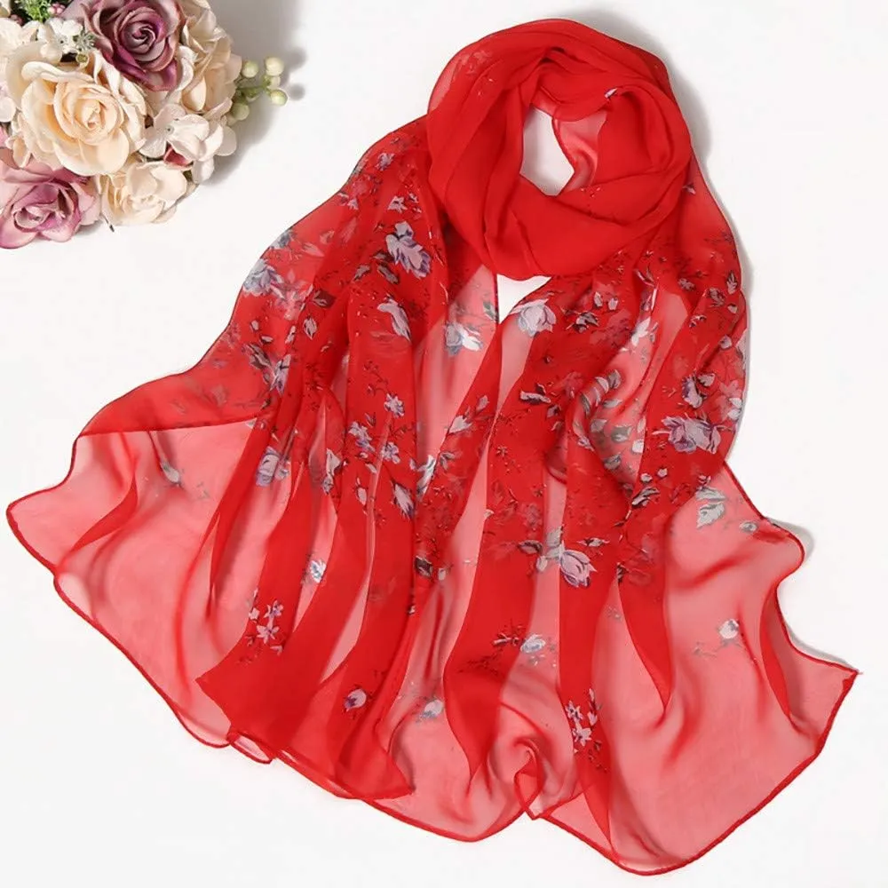 Women's Elegant Scarf Lightweight Scarves Floral Pattern Long Scarfs Sunscreen Neckerchief Shawl for Ladies