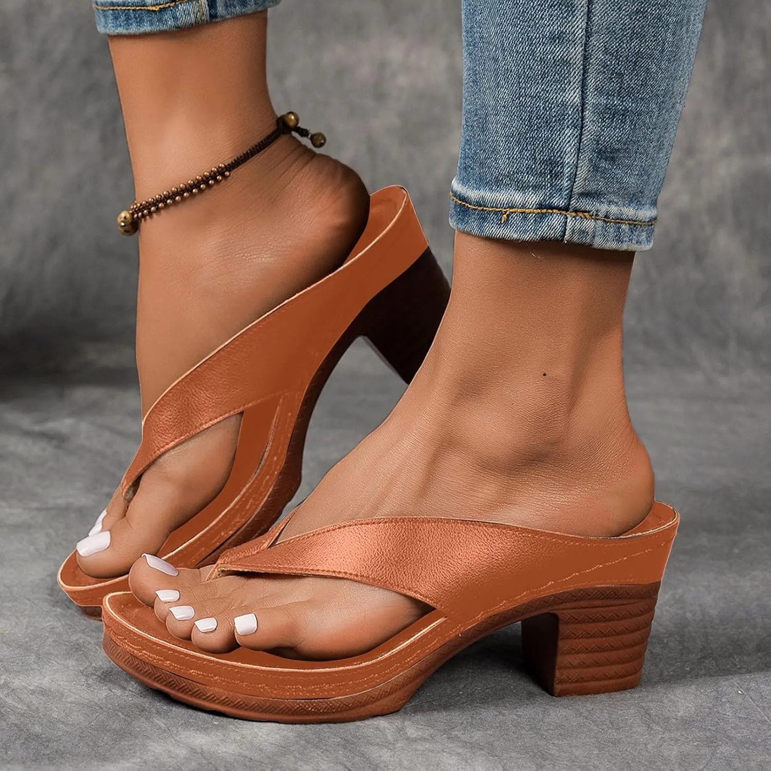 Women's Flip Flops Chunky High Heels OpenToe Block Dress Bridal Party Wedding Shoes Slide on Sandals for Women