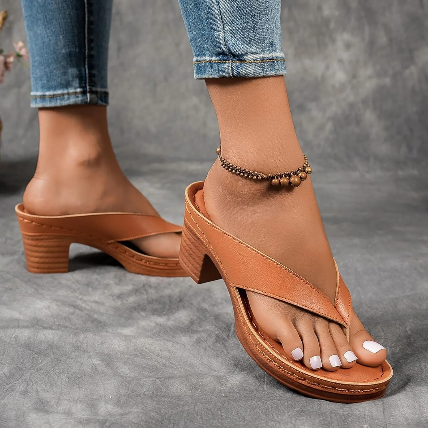 Women's Flip Flops Chunky High Heels OpenToe Block Dress Bridal Party Wedding Shoes Slide on Sandals for Women