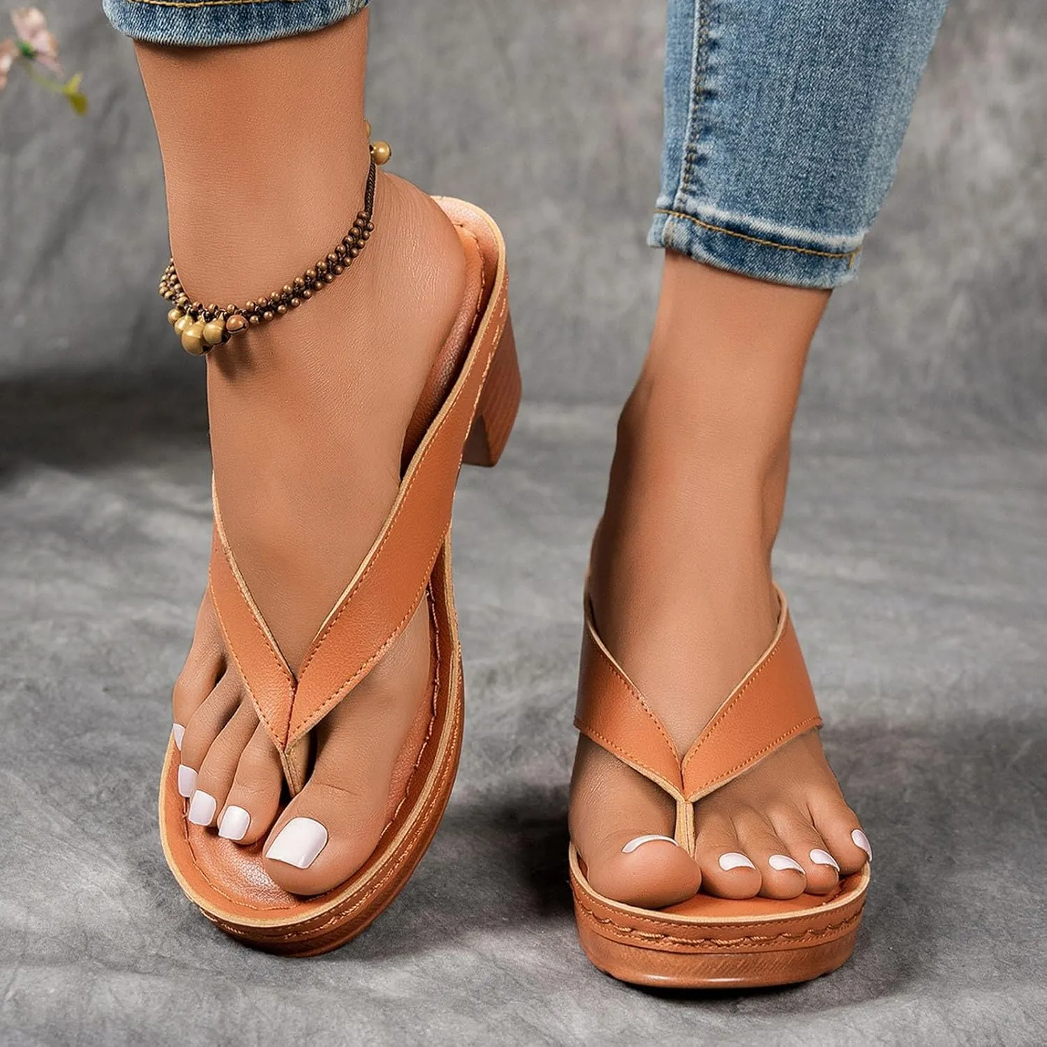Women's Flip Flops Chunky High Heels OpenToe Block Dress Bridal Party Wedding Shoes Slide on Sandals for Women