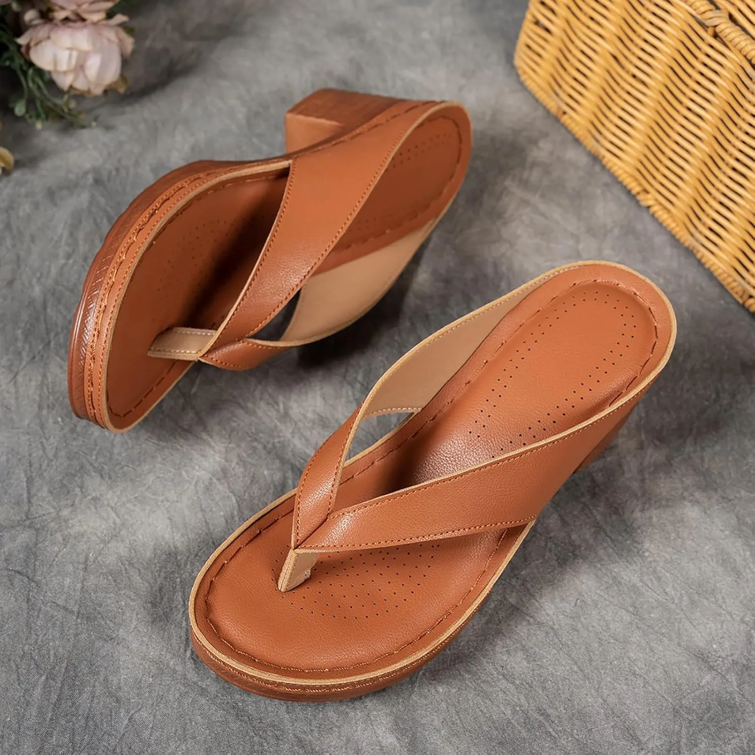 Women's Flip Flops Chunky High Heels OpenToe Block Dress Bridal Party Wedding Shoes Slide on Sandals for Women