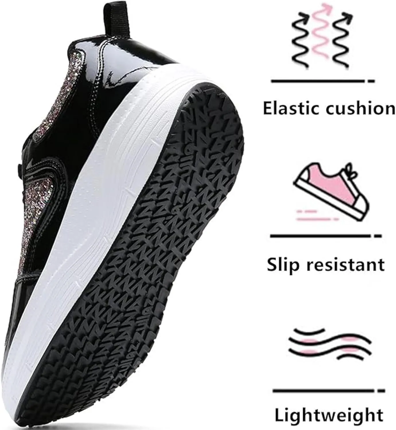 Women's Lace Up Inner Heightening Wedge Walking Shoe Sequins Fashion Sneakers Lightweight Non Slip Workout Shoes