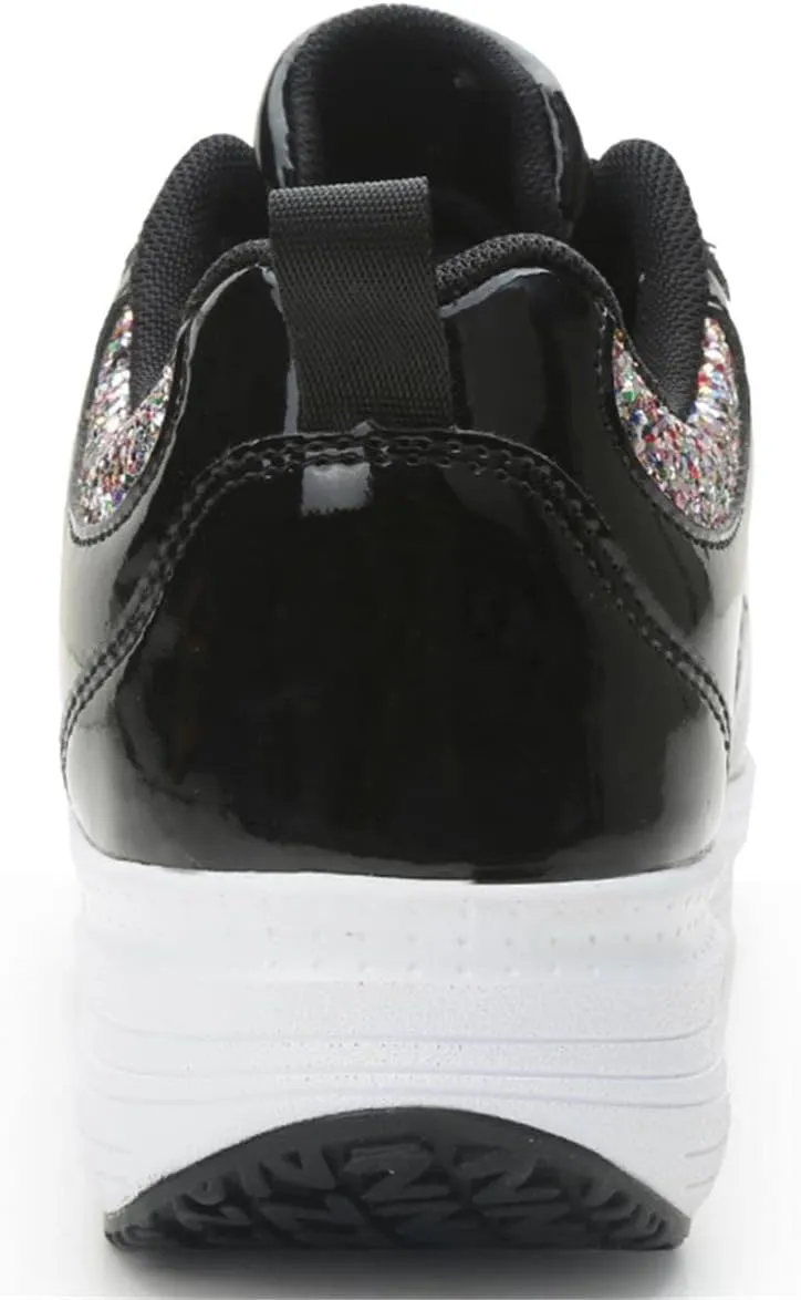 Women's Lace Up Inner Heightening Wedge Walking Shoe Sequins Fashion Sneakers Lightweight Non Slip Workout Shoes