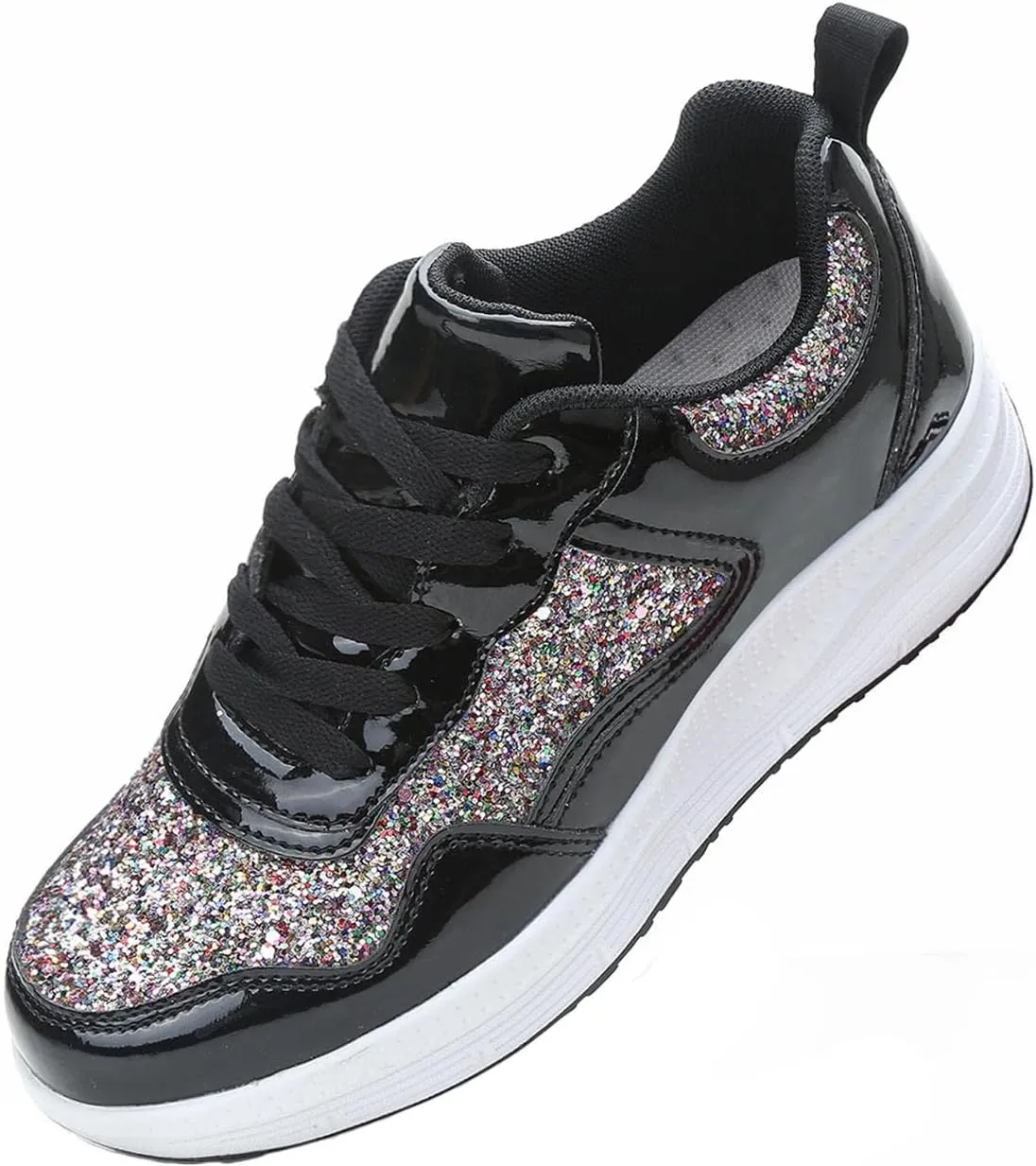 Women's Lace Up Inner Heightening Wedge Walking Shoe Sequins Fashion Sneakers Lightweight Non Slip Workout Shoes