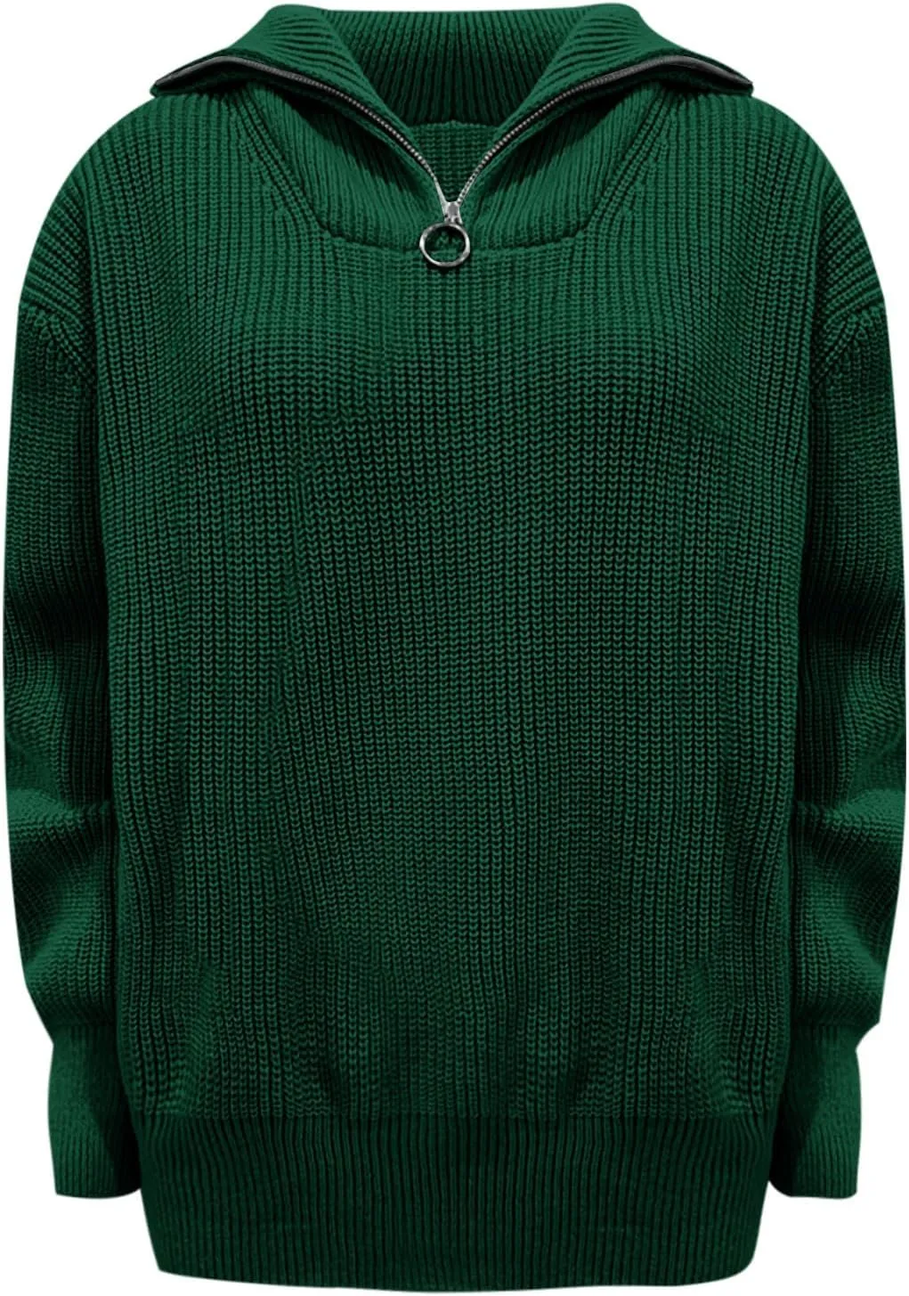 Women's Lapel Neck Knitted Pullover Tops Half Zipper Sweater Jumpers Drop Shoulder Oversized Teen Girls Sweatshirt