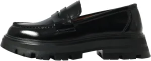 Women's Leather Chunky Platform Penny Loafers Comfortable Round Toe Slip On Lug Sole Business Work Dress Shoes