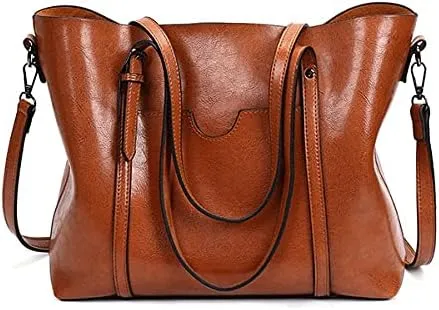 Womens Leather Purses and Handbags Top Handle Satchel Bags Tote Bags Tote Purses for Women (Brown)