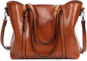 Womens Leather Purses and Handbags Top Handle Satchel Bags Tote Bags Tote Purses for Women (Brown)