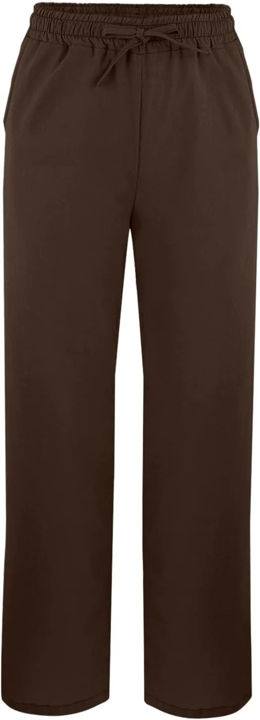 Women's Linen Pants High Waist Drawstring Wide Leg Cropped Pants Casual Loose Lightweight Beach Trousers with Pockets