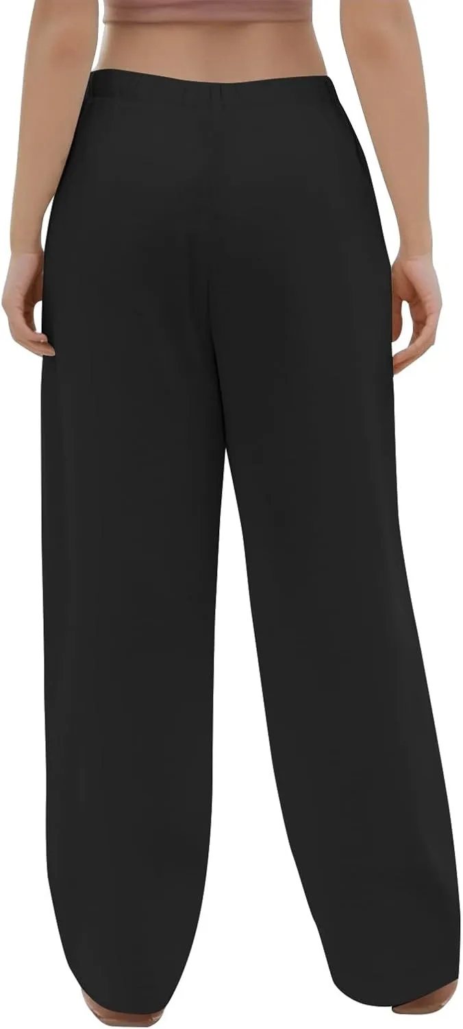 Womens Linen Pants Straight Leg Button Up High Waisted Beach Pants Comfy Drawstring Summer Solid Trouser Loose Pockets