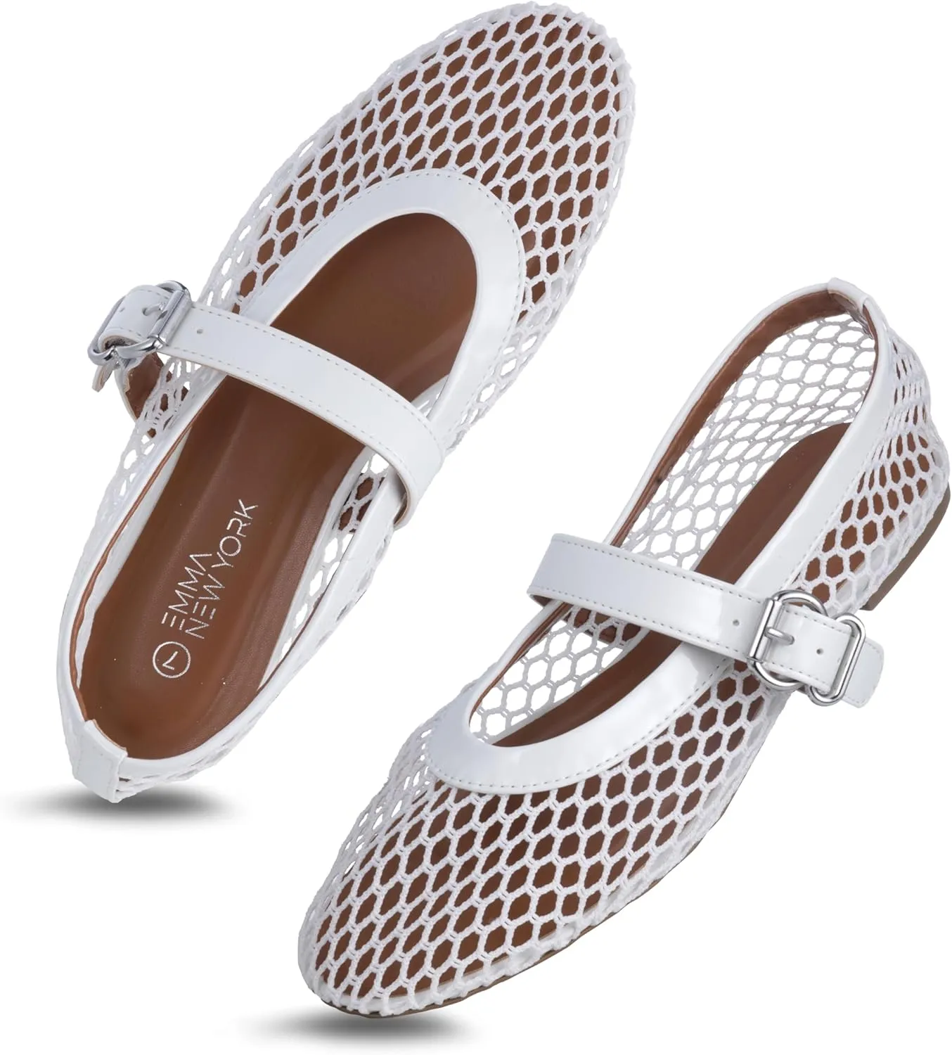 Womens Mesh Ballet Flats  Fishnet Mary Jane Flats with Adjustable Buckle Strap, Breathable & Stylish Ballerina Shoes
