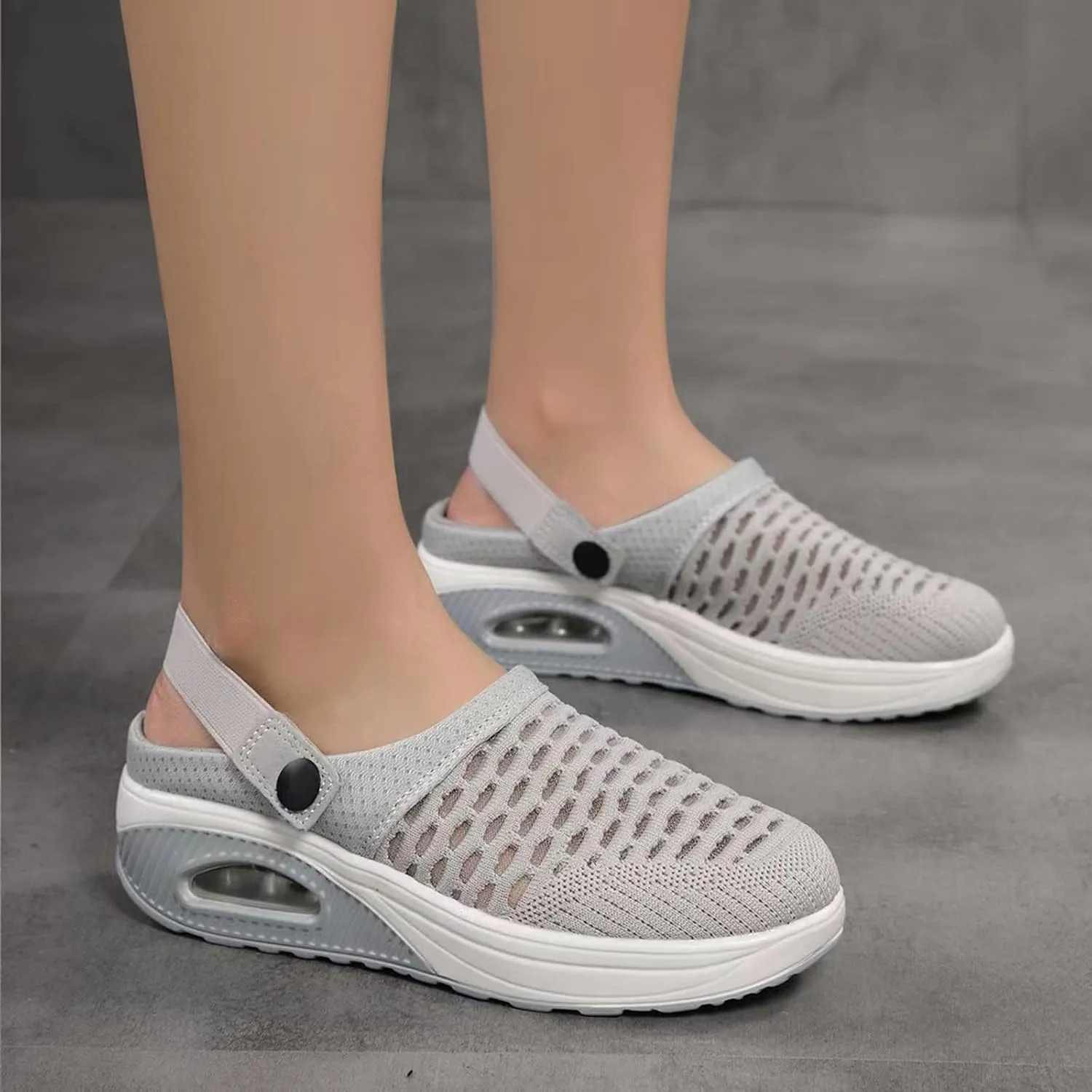 Womens Orthopedic Clogs with Air Cushion Support Mesh Garden Shoes Lightweight Diabetic Walking Shoes Wide Width Stretch Sandals Slippers