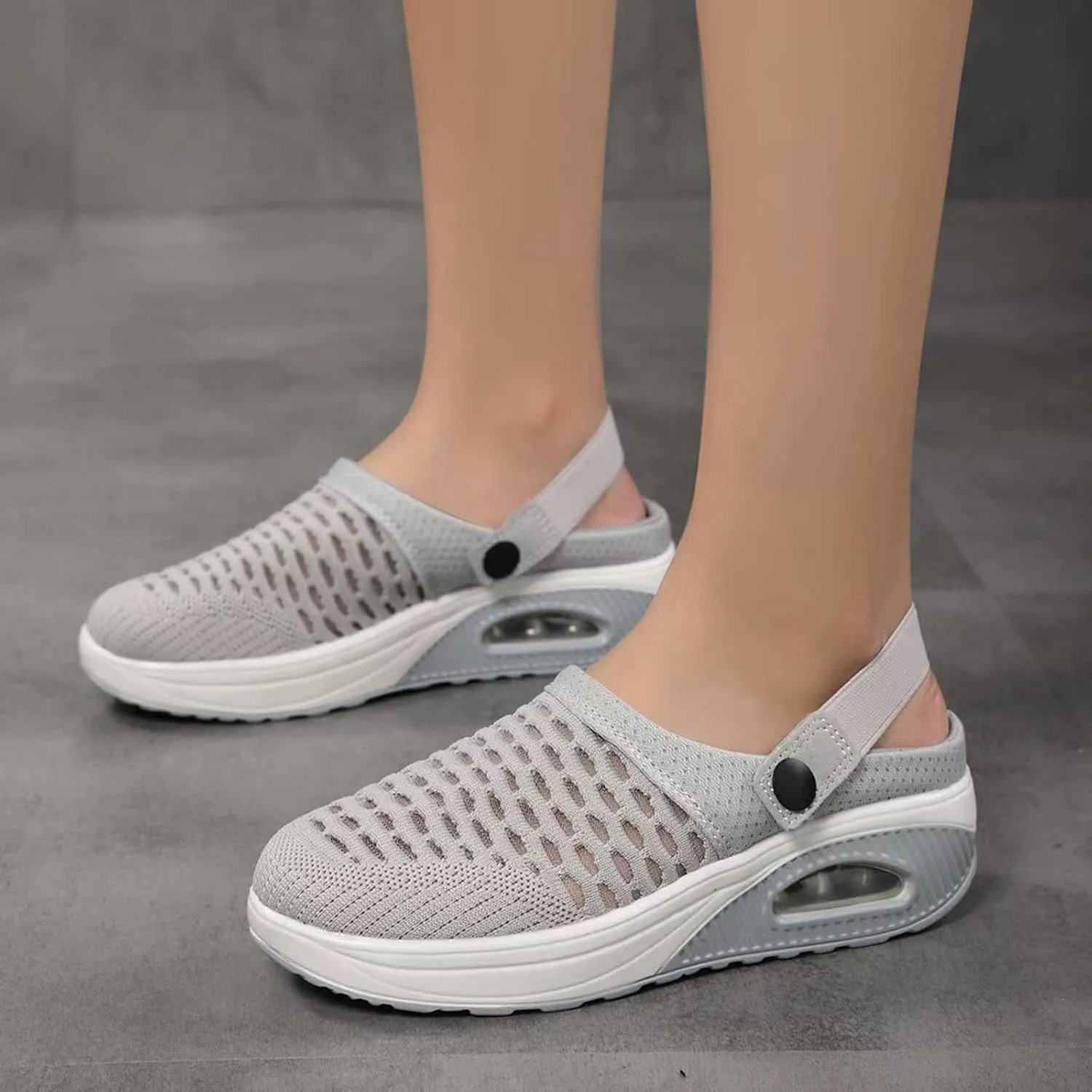 Womens Orthopedic Clogs with Air Cushion Support Mesh Garden Shoes Lightweight Diabetic Walking Shoes Wide Width Stretch Sandals Slippers