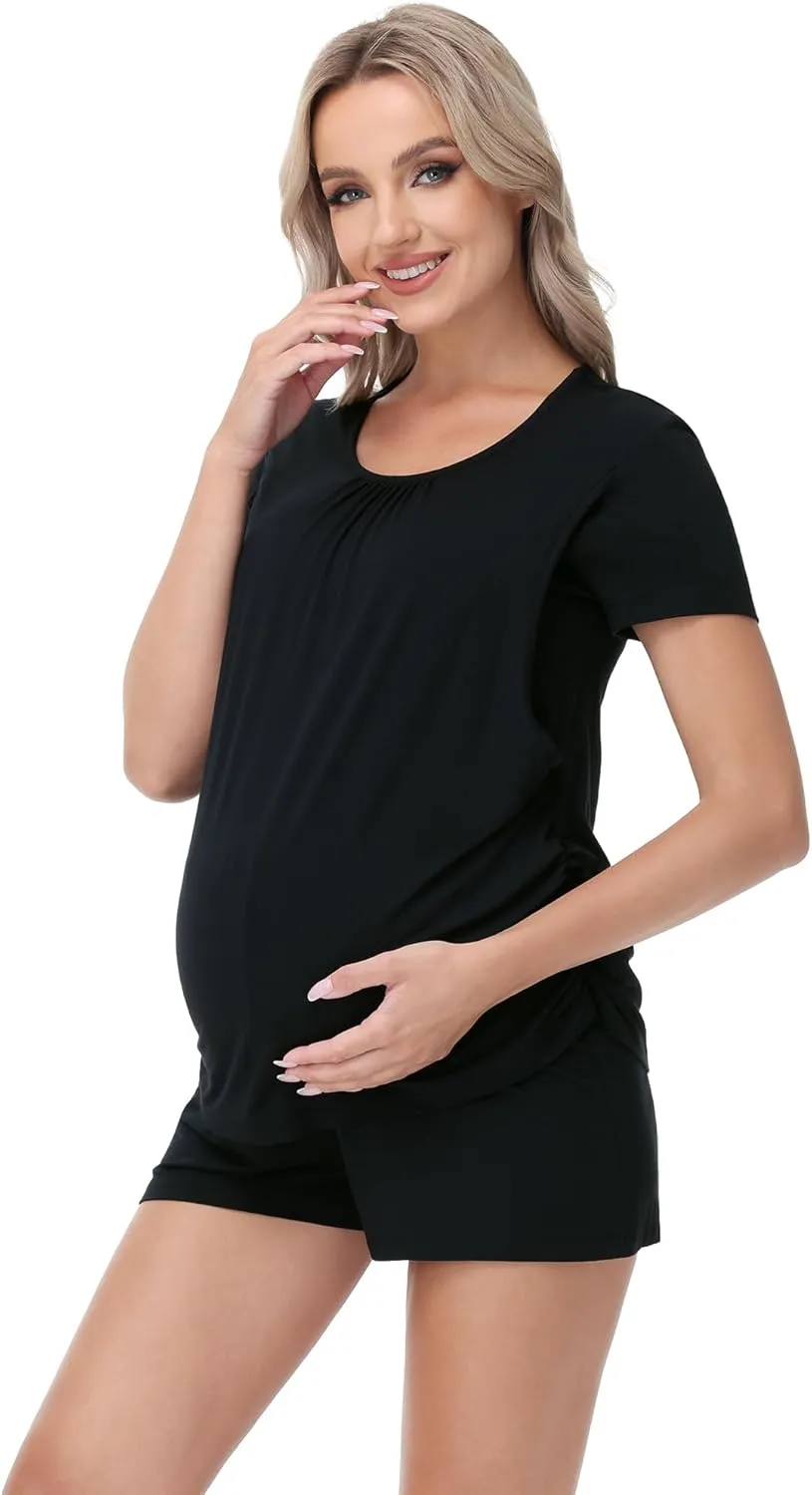 Women's Pajamas Set Viscose from Bamboo Pjs with Shorts Short Sleeve Nursing Wear SleepWear Soft LoungeWear S-XXL