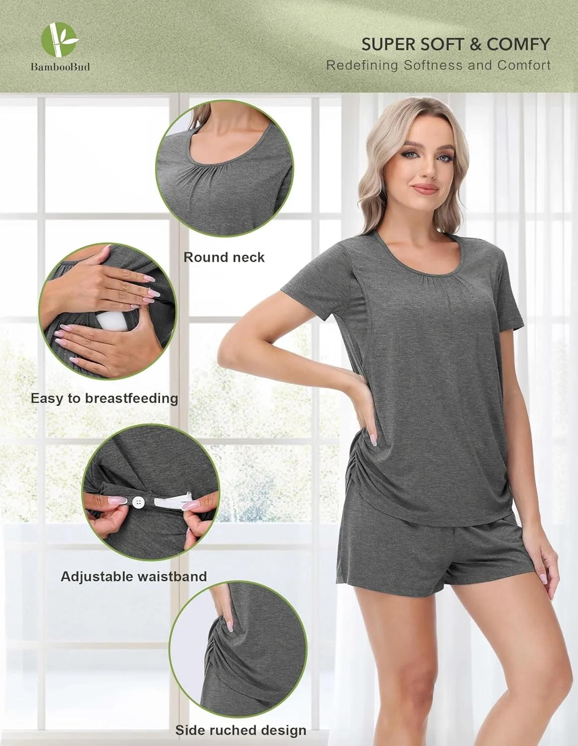 Women's Pajamas Set Viscose from Bamboo Pjs with Shorts Short Sleeve Nursing Wear SleepWear Soft LoungeWear S-XXL