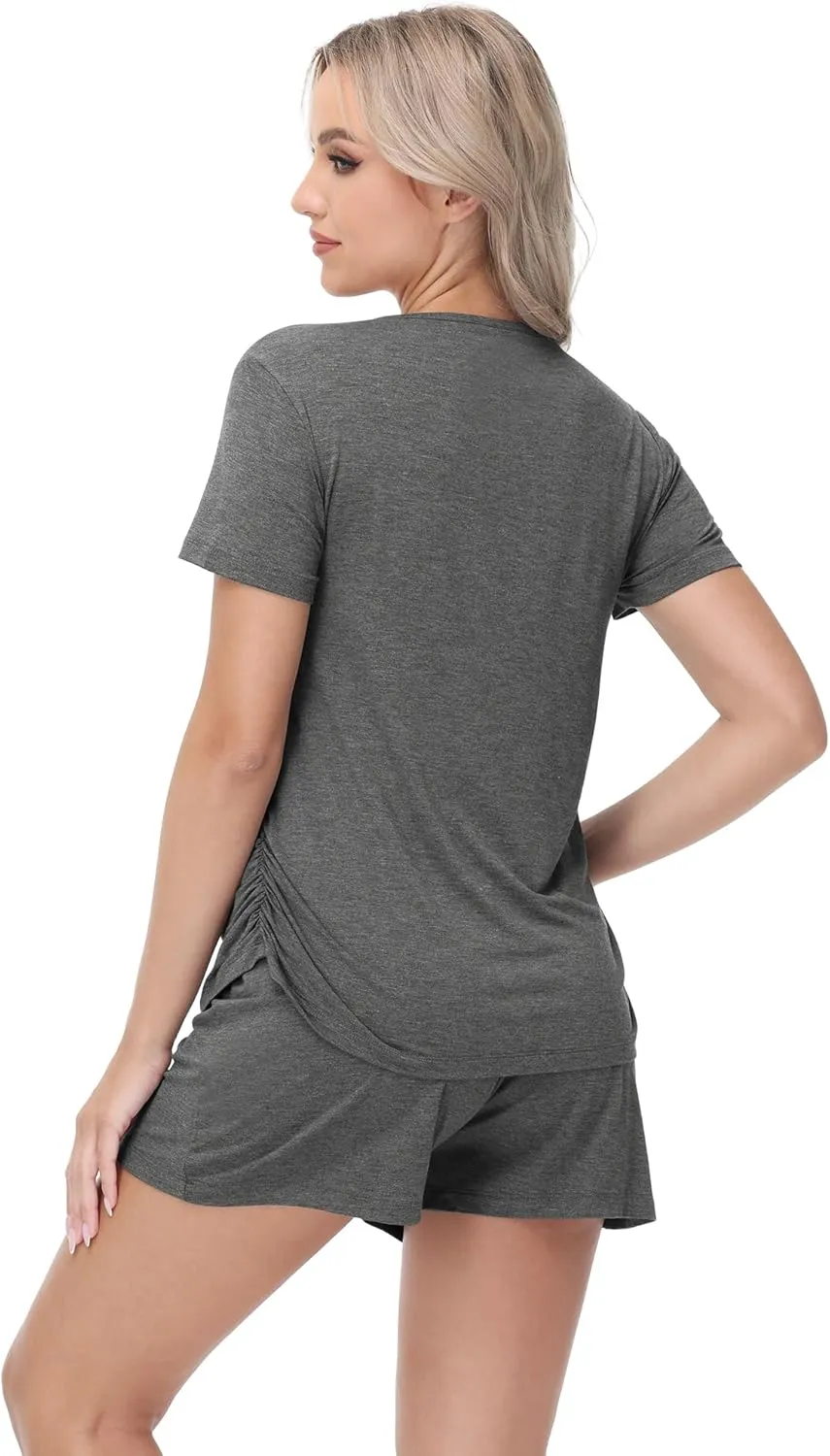 Women's Pajamas Set Viscose from Bamboo Pjs with Shorts Short Sleeve Nursing Wear SleepWear Soft LoungeWear S-XXL