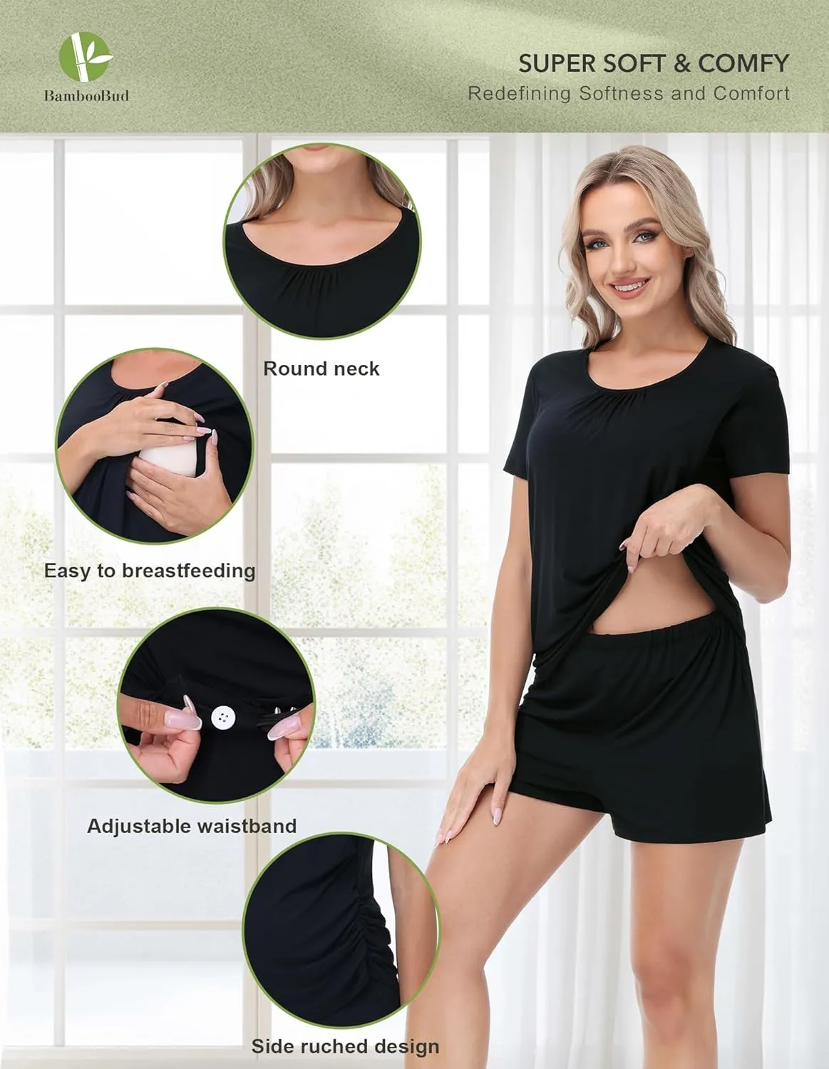 Women's Pajamas Set Viscose from Bamboo Pjs with Shorts Short Sleeve Nursing Wear SleepWear Soft LoungeWear S-XXL