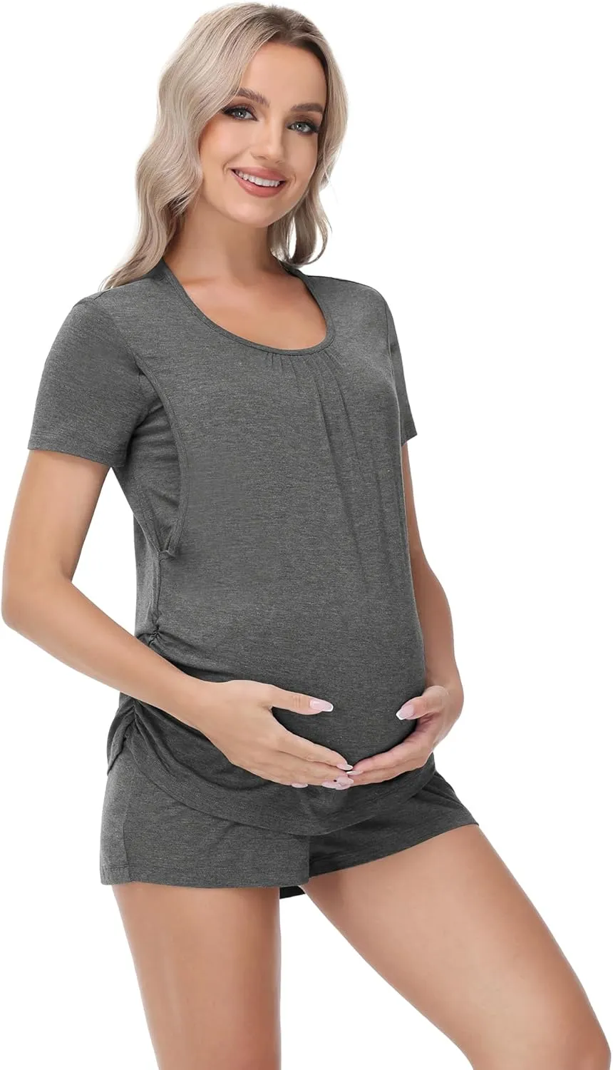 Women's Pajamas Set Viscose from Bamboo Pjs with Shorts Short Sleeve Nursing Wear SleepWear Soft LoungeWear S-XXL