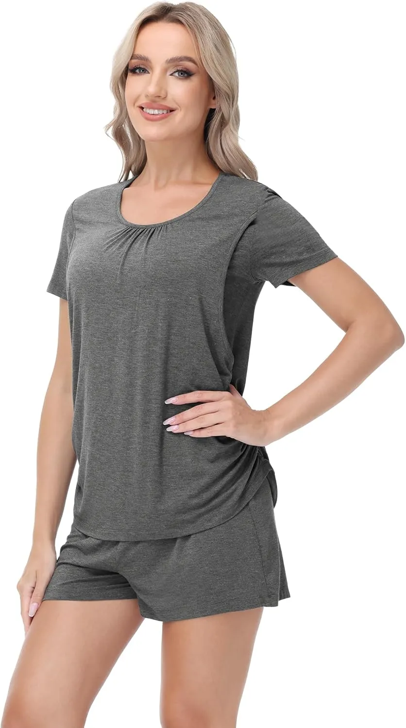 Women's Pajamas Set Viscose from Bamboo Pjs with Shorts Short Sleeve Nursing Wear SleepWear Soft LoungeWear S-XXL