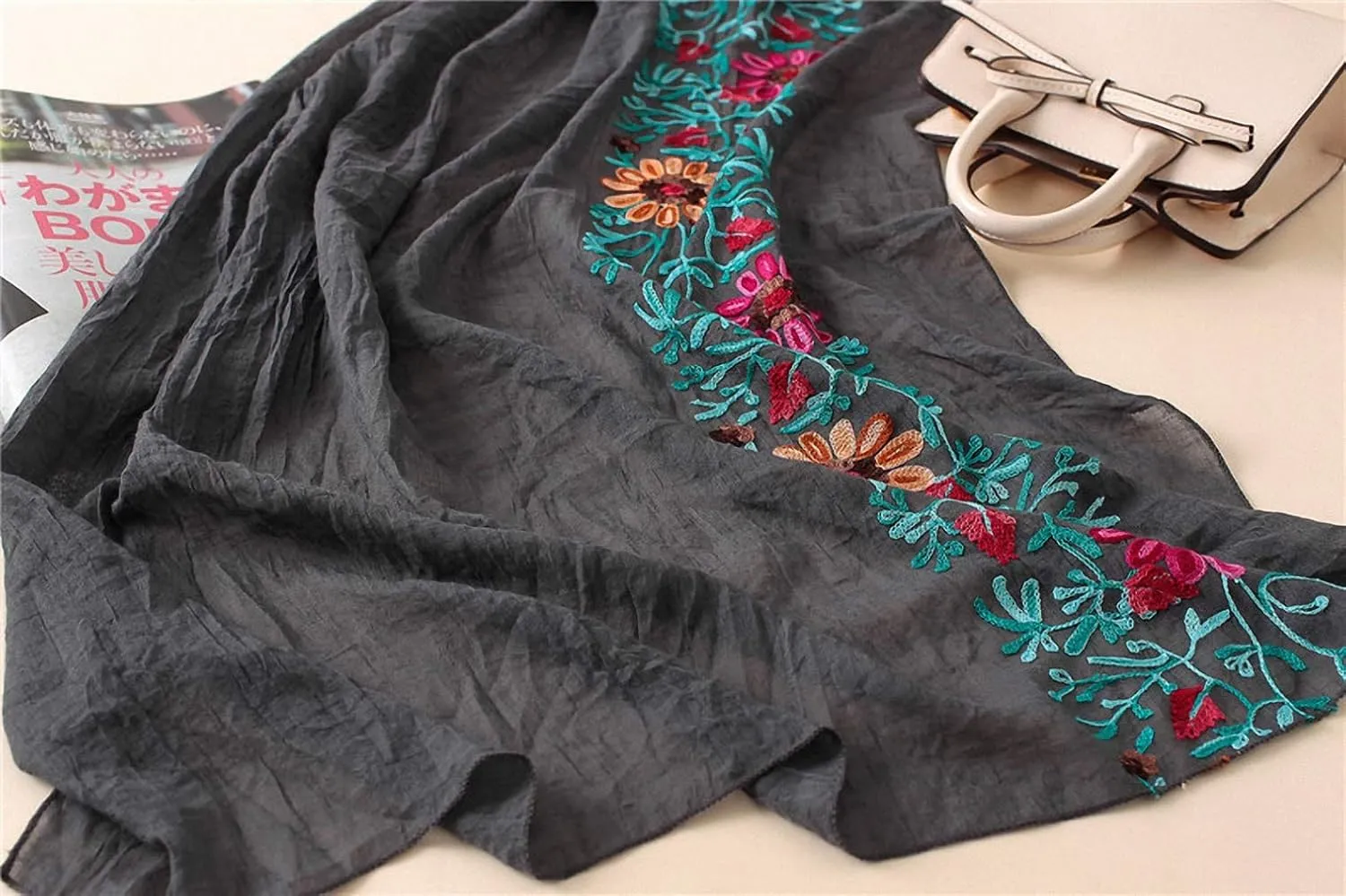 Womens Plain Embroidered Floral Viscose Scarf Shawl Bandana Print Cotton Scarves