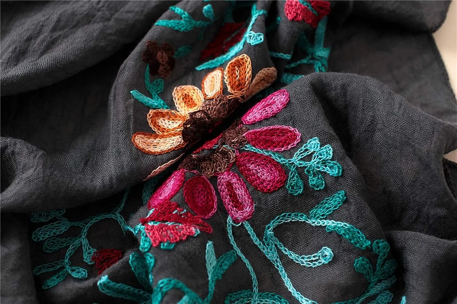 Womens Plain Embroidered Floral Viscose Scarf Shawl Bandana Print Cotton Scarves