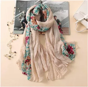 Womens Plain Embroidered Floral Viscose Scarf Shawl Bandana Print Cotton Scarves