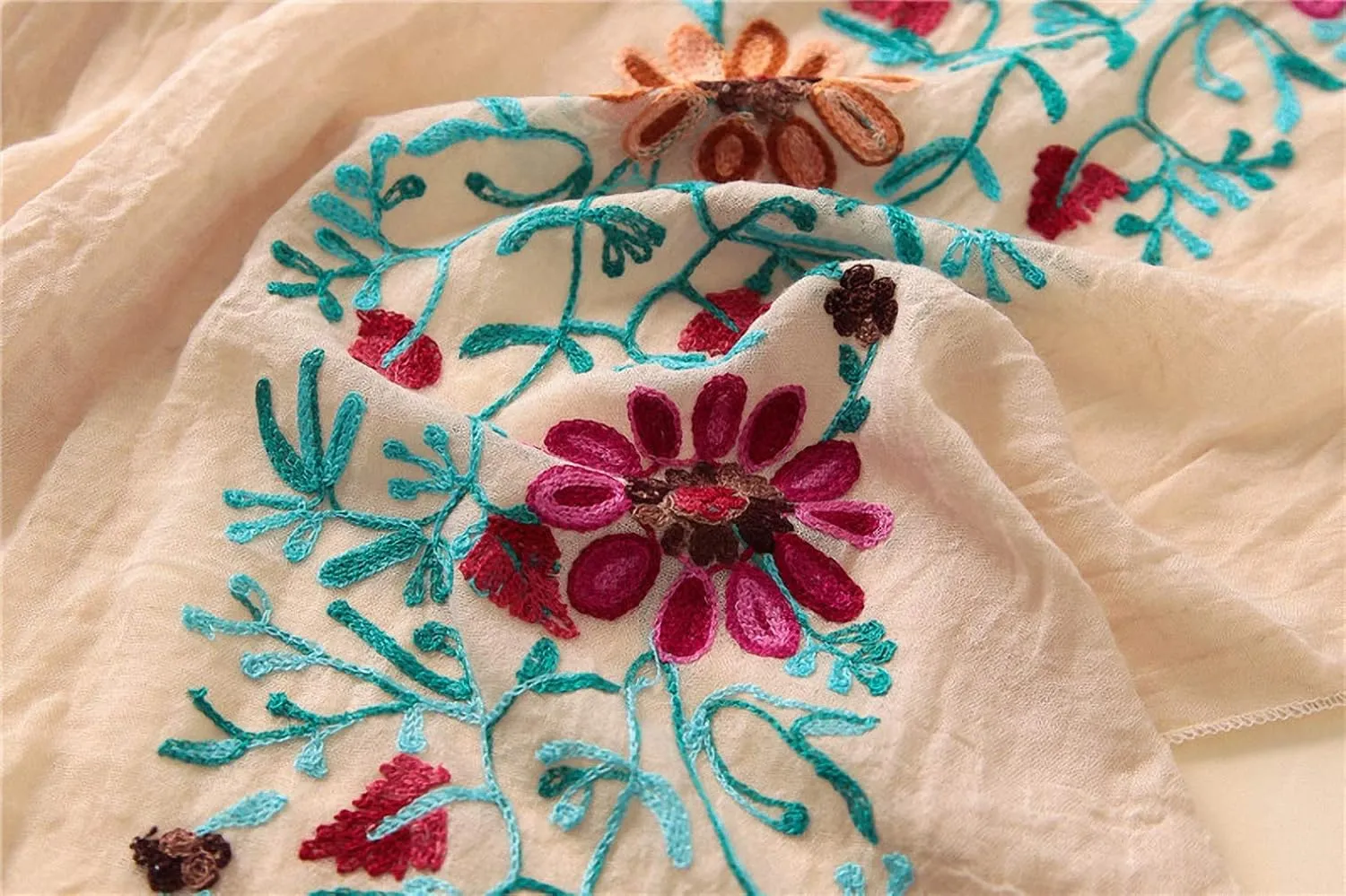 Womens Plain Embroidered Floral Viscose Scarf Shawl Bandana Print Cotton Scarves