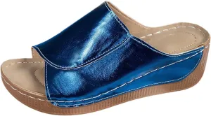 Women's Platform & Wedge Sandals Arch Support Orthopedic Sandals Slippers Summer Leather Slip on Platform Sandal Open Toe Wide Width Comfortable Slides Walking Slippers Shoes