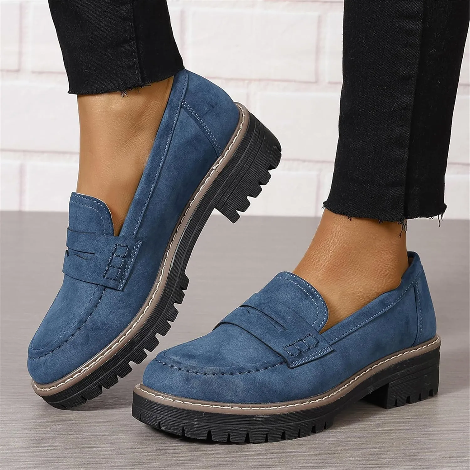 Womens Platform Loafers Shoes Chunky Penny Loafer Lug Sole Comfortable Slip On Work Office Business Oxford Casual Dress Shoes